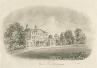 Bishton Hall: seepiapiirustus tekijältä John Buckler