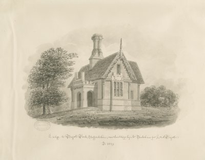 Blithfield - "Lodge at Bagot Park" : seepiapiirros tekijältä John Buckler