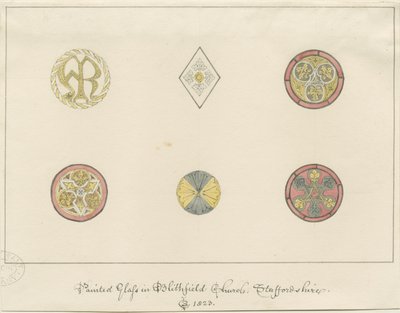 Blithfieldin kirkko - maalattua lasia: lyijykynäpiirroksia, 1823 tekijältä John Buckler