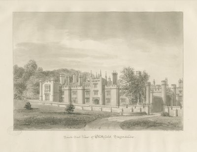 Blithfield Hall: seepiapiirustus, 1823 tekijältä John Buckler