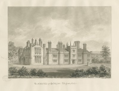 Blithfield Hall: seepiapiirustus, 1823 tekijältä John Buckler
