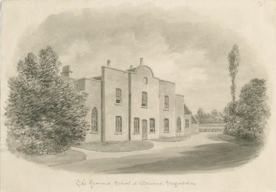 Brewood Grammar School: seepiapiirustus, nd [c 1842] (piirustus) tekijältä John Buckler