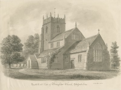 Broughton Church: seepiapiirros, 1843 tekijältä John Buckler