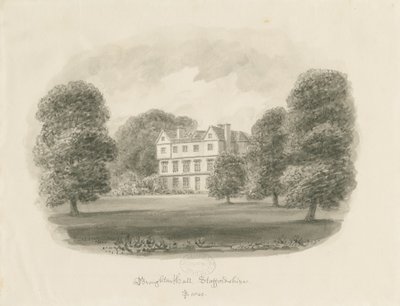 Broughton Hall: seepiapiirustus tekijältä John Buckler