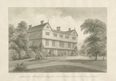 Broughton Hall: seepiapiirustus, 1848 tekijältä John Buckler