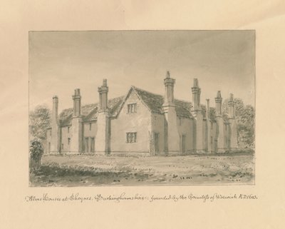 Buckinghamshire - Chenies Hall - Almutalot: seepiapiirros, 1824 tekijältä John Buckler