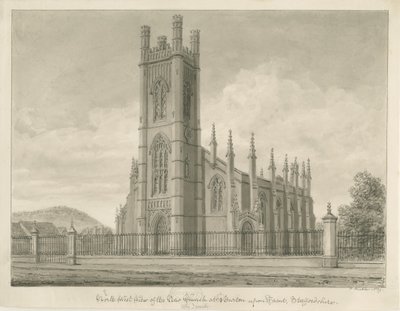 Burton-upon-Trent - Pyhän kolminaisuuden kirkko: seepiapiirros, 1839 tekijältä John Buckler