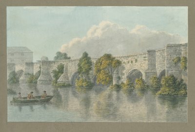 Burton-upon-Trent Bridge and Town: akvarellimaalaus ja [?1700-luku] tekijältä John Buckler