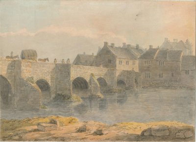 Burton-upon-Trent Bridge and Town: akvarellimaalaus ja [?1700-luku] tekijältä John Buckler