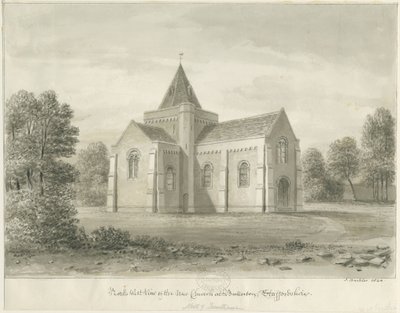 Butterton - St. Thomas" kirkko: seepiapiirustus, 1844 tekijältä John Buckler