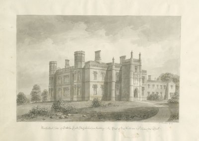 Butterton Hall: seepiapiirustus tekijältä John Buckler