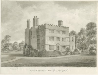 Butterton Hall: seepiapiirustus, 1844 tekijältä John Buckler