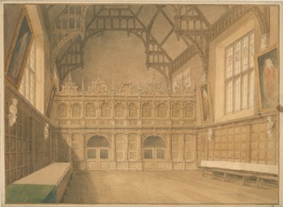 Cambridgeshire - Trinity College Hall - Sisänäkymä tekijältä John Buckler