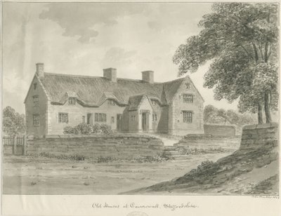 Caverswall Village - Vanhat talot: seepiapiirros, 1840 tekijältä John Buckler