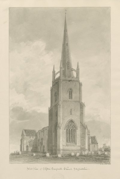 Clifton Campville Church: seepiapiirustus, 1838 tekijältä John Buckler