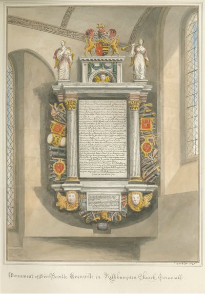 Cornwall - Kilkhamptonin kirkko - Sir Bevil Grenvillen muistomerkki tekijältä John Buckler
