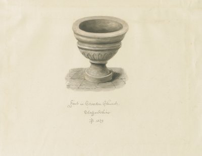 Croxden - Font in the Guest Chapel: seepiapiirros tekijältä John Buckler