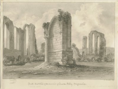 Croxden Abbey: seepiapiirustus tekijältä John Buckler