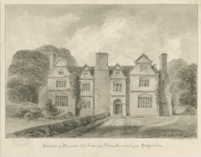 Dimsdale Old Hall: seepiapiirros, 1841 tekijältä John Buckler