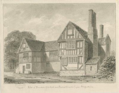 Dimsdale Old Hall: seepiapiirros, 1841 tekijältä John Buckler