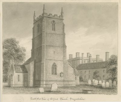 Elford Church: seepiapiirros, 1838 tekijältä John Buckler