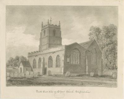 Elford Church: seepiapiirros, 1838 tekijältä John Buckler