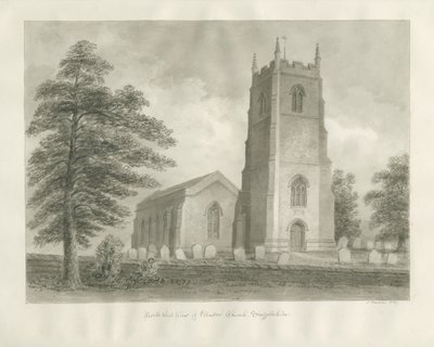 Ellastonen kirkko: seepiapiirros, 1847 tekijältä John Buckler
