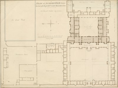 Essex - Audley End - Suunnitelma: seepiapiirustus, 1815 tekijältä John Buckler