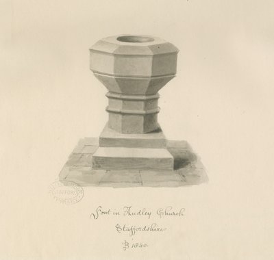Fontti Audley Churchissa: seepiapiirros, 1840 tekijältä John Buckler