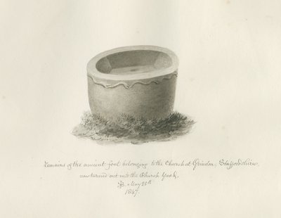 Fontti Grindonin kirkossa: seepiapiirustus, 25. toukokuuta 1847 (piirustus) tekijältä John Buckler