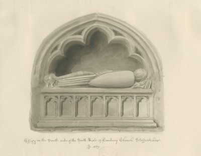 Hanbury Church - Effigy [Sir John Hanburyn]: seepiapiirustus tekijältä John Buckler