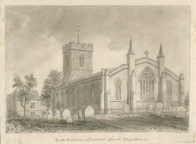 Harborne Church: seepiapiirustus tekijältä John Buckler