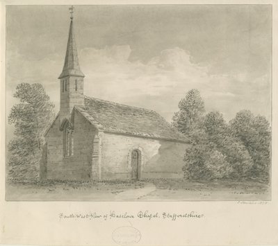 Haselourin kappeli: seepiapiirros, 1828 tekijältä John Buckler