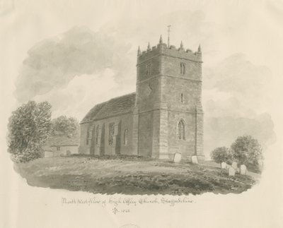 High Offley Church: seepiapiirustus, 1843 tekijältä John Buckler