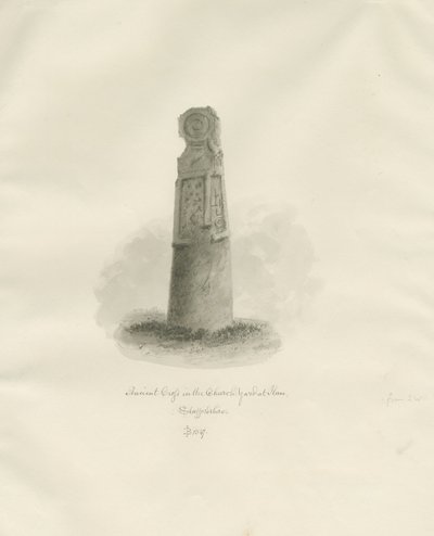 Ilam Church - Muinainen risti: seepiapiirros tekijältä John Buckler