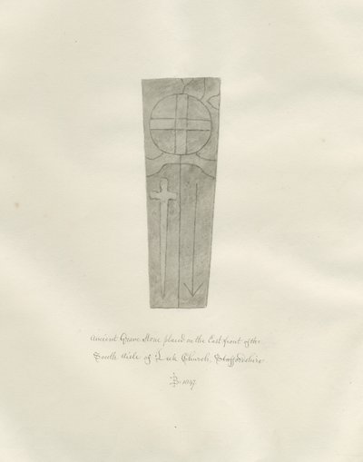 Purjokirkko - Hautakivi: seepiapiirros tekijältä John Buckler