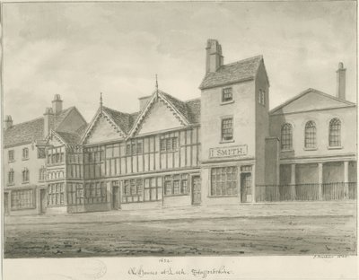 Leek Town - Vanhat talot: seepiapiirros, 1844 tekijältä John Buckler