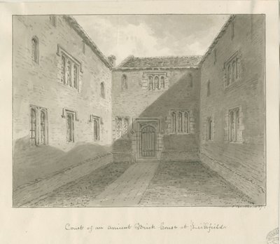 Lichfield - Old Housen sisäpiha lähellä: seepiapiirros tekijältä John Buckler