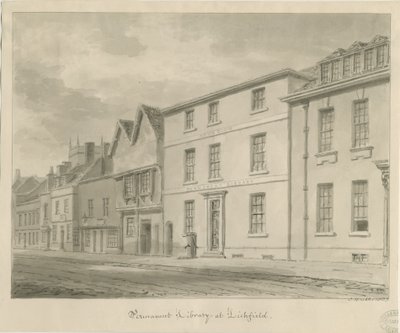Lichfield - Kirjasto: seepiapiirustus, 1833 tekijältä John Buckler