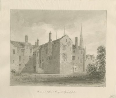 Lichfield - Old House in The Close: seepiapiirustus tekijältä John Buckler