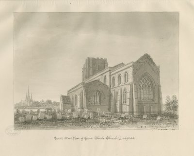 Lichfield - St. Chadin kirkko: seepiapiirros tekijältä John Buckler