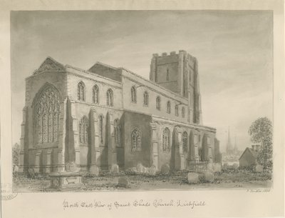 Lichfield - St. Chadin kirkko: seepiapiirros tekijältä John Buckler