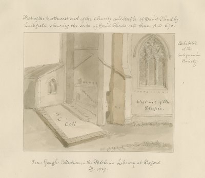 Lichfield - St. Chadin kirkko: seepiapesupiirros tekijältä John Buckler