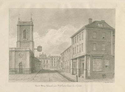 Lichfield - Pyhän Marian kirkko: seepiapiirros, 1833 tekijältä John Buckler