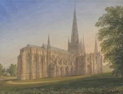 Lichfieldin katedraali - Koillisnäkymä: akvarellimaalaus, nd [1770-1851] tekijältä John Buckler
