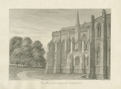 Lichfieldin katedraali - North View: seepiapiirros, 1845 tekijältä John Buckler