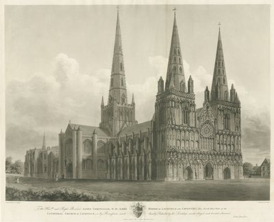 Lichfieldin katedraali - Luoteisnäkymä: kaiverrus, [1807] tekijältä John Buckler
