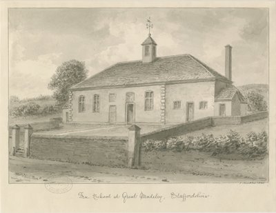Madeley - Vapaa koulu: seepiapiirustus, 1840 tekijältä John Buckler