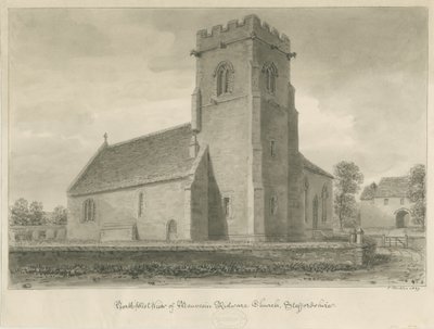 Mavesyn Ridware Church: seepiapiirustus, 1839 tekijältä John Buckler