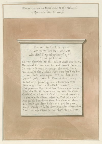 Middlesex - Twickenhamin kirkko - Monumentti: seepiapiirros tekijältä John Buckler